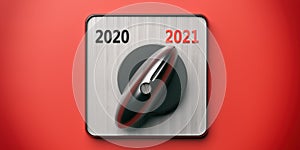 2021 new year change. Switch vintage old on 2021, red background