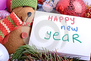 2021 New Year and Christmas with Teddy Bear And Gifts. New year and Christmas holiday invitation card