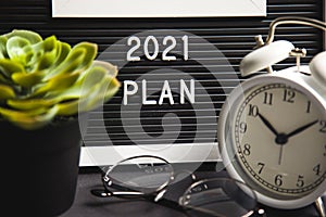 2021 new year goal, plan, action. office accessories. Business motivation, inspiration concepts ideas