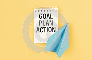 2021 New Year. Goal,plan, action text on notepad