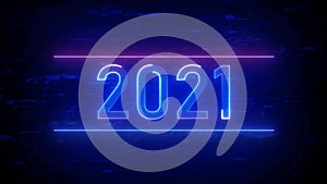 2021 new year. Neon light and flashing led lights abstract background 4K video.