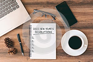 2021 New Year`s Resolutions text on note pad
