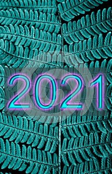 2021 New Year vertical card on fern leaf texture