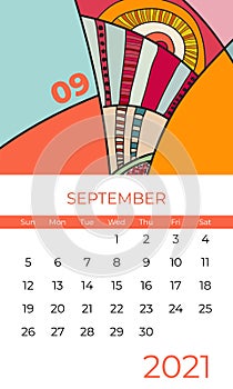 2021 September calendar abstract contemporary art vector. Desk, screen, desktop month 09, 2021, colorful 2021 calendar