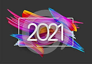 2021 sign on colorful brush strokes background