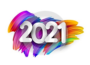 2021 sign on colorful brush strokes background