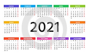 2021 Spanish Calendar. Vector illustration. Template, layout year planner