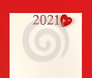 2021 template or mockup concept on red background with red heart