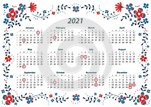 2021 year calendar