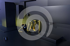 2021 year golden sign with black background. 3D illustration