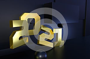 2021 year golden sign with black background. 3D illustration