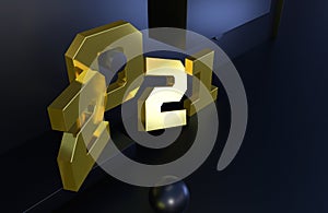 2021 year golden sign with black background. 3D illustration