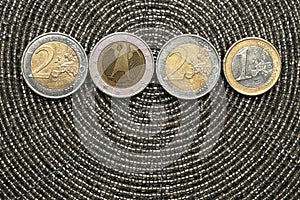 2021 year made out of European coins on a metal surface. Finance, accounting and banking business concept