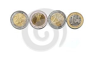 2021 year made out of European coins on white isolated background. Finance, accounting and banking business concept