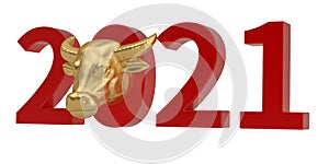 2021 year of the ox symbol Isolated On White Background, 3D render. 3D illustration