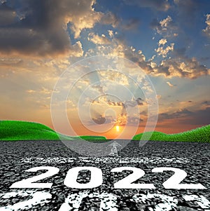 2022 2021 new year start road asphalt  sky clouds  transportation background  - 3d rendering