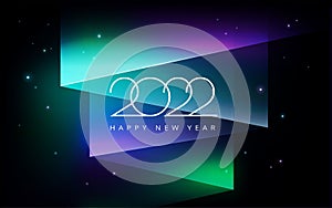 2022 Best New Year wish card design - background with aurora borealis, the northern lights star night - New Year 2022 greeting