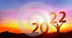 2022 Celebration New Year - Happy Woman At Sunrise