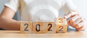 2022 change to 2023 year block on table. goal, Resolution, strategy, plan, start, budget, mission, action, motivation and New Year