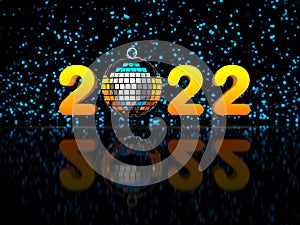 2022 and disco ball with New Year numerals on dark background