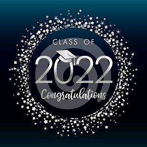 2022 graduates silver glitter confetti label on darck blue