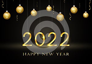 2022 Happy New Year background with gold text.