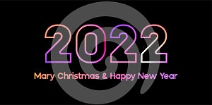 2022 happy New Year dark background with decoration with neon number on Purple and blue background. illustration winter holiday