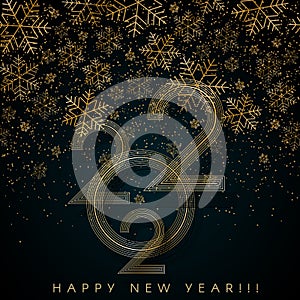 2022 Happy New Year Gold lines snowflake on blue background Creative element for design elegant luxury card invitation party 2022