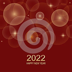 2022 Happy New Year gold and red square banner. Shiny golden glare, sparkles and lights new year and christmas
