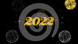2022 Happy new year Golden Text Blinking Particles with Golden Fireworks Display