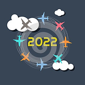 2022 Happy New Year Greeting Card With Colorful Airplanes