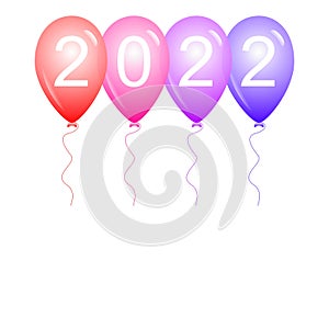 2022 Happy New Year, number on multicolored balloons isolated on white background