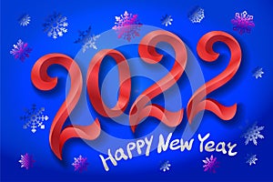 2022 A Happy New Year sign, congrats concept. Logotype in 3D style. Beautiful snowy backdrop. Abstract isolated graphic design