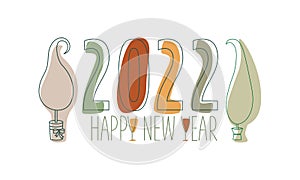 2022 Happy New Year sign with Grinch tree. Vector stock illustration isolated on white background for template design