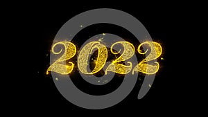 2022 Happy new year Typography Written with Golden Particles Sparks Fireworks