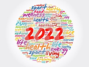 2022 health and sport goals word cloud, motivation concept background