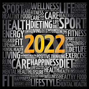 2022 health and sport goals word cloud, motivation concept background
