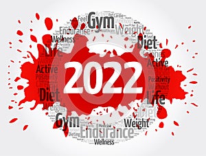 2022 health and sport goals word cloud, motivation concept background