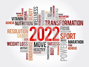 2022 health and sport goals word cloud, motivation concept background