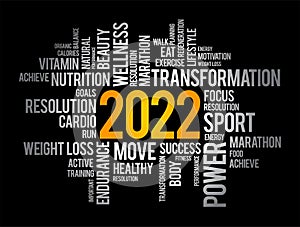 2022 health and sport goals word cloud, motivation concept background