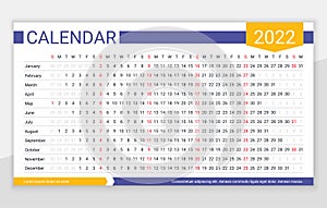 2022 linear calendar. Calender planner template. Vector illustration