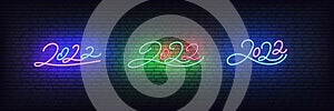 2022 neon. Set of colorful lettering signs for New Year 2022