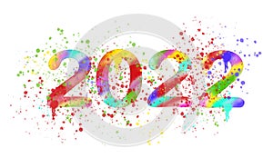 2022 new year colorful paint stroke pattern on numbers banner isolated on white