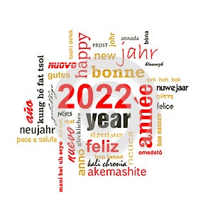 2022 new year multilingual text word cloud greeting card