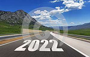 2022 New Year road trip travel and future vision concept