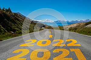 2022 New Year road trip travel and future vision concept