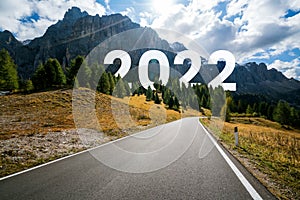 2022 New Year road trip travel and future vision concept