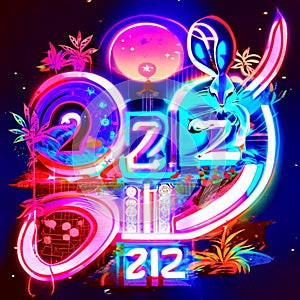 2022 New Year\'s Eve neon light banner, vector illustration. generative AI