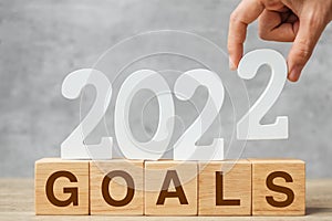 2022 New Year text with GOAL block. Resolution, strategy, plan, motivation, reboot, business and holiday concepts