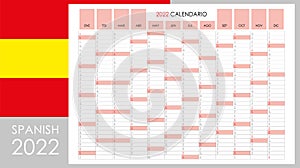 2022 planner. Standard horizontal format calendar and simple style.